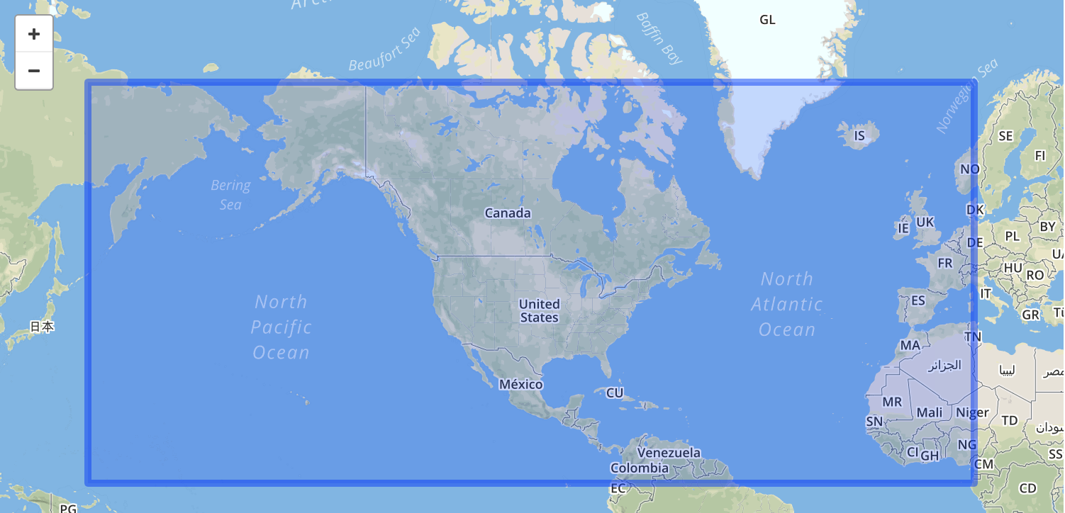 Bounding box covering the majority of the North Pacific Ocean, North America, and the North Atlantic Ocean