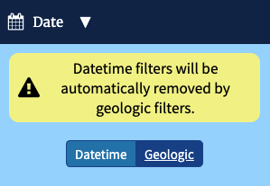 Warning on Geologic tab when a Datetime filter has already been applied